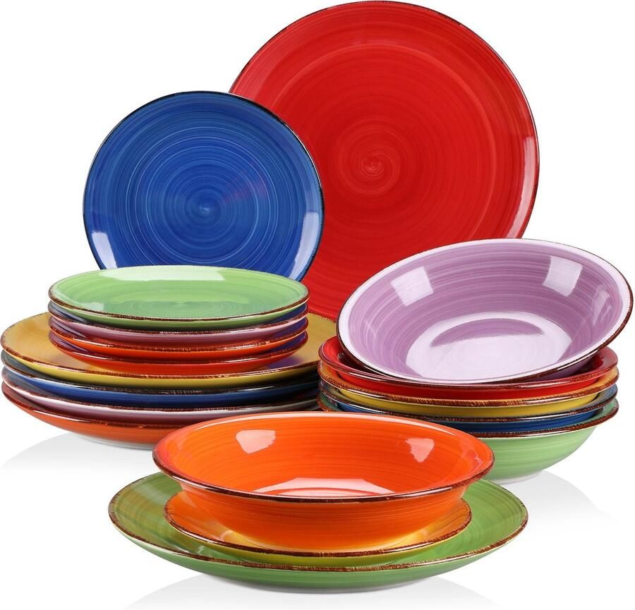 Naiz Servies set 18-delig Gekleurde mix Dinerborden Soepborden Dessertborden