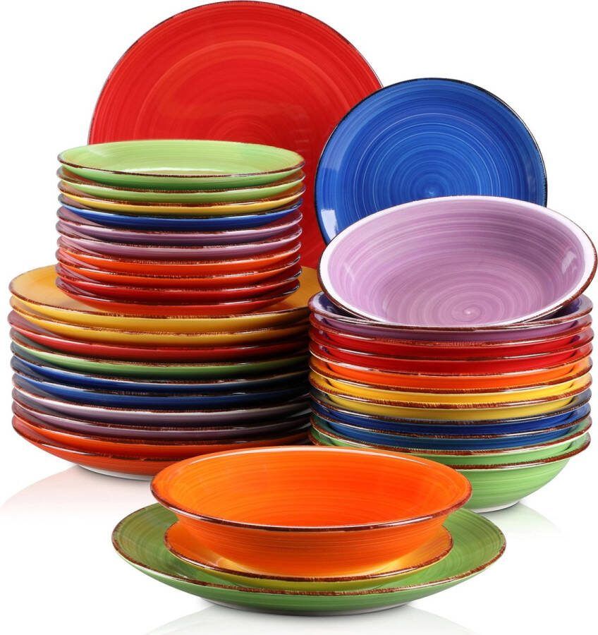 Naiz Servies set 36-delig Gekleurde mix Dinerborden Soepborden Dessertborden