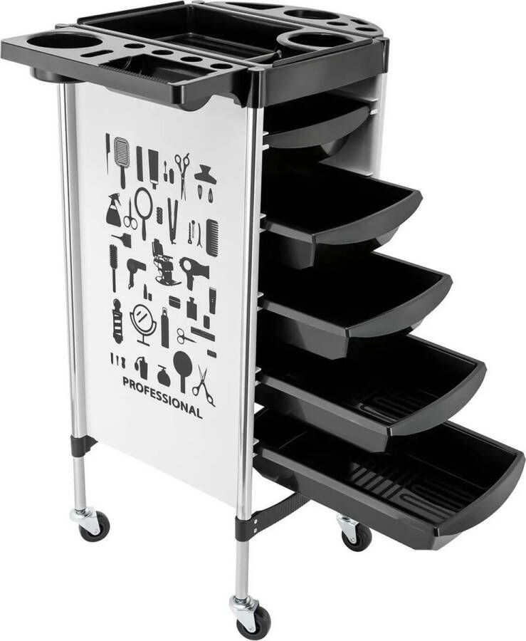 Naiz Zwarte Rode Witte Kappers trolley Cosmetische kar Met wieltjes