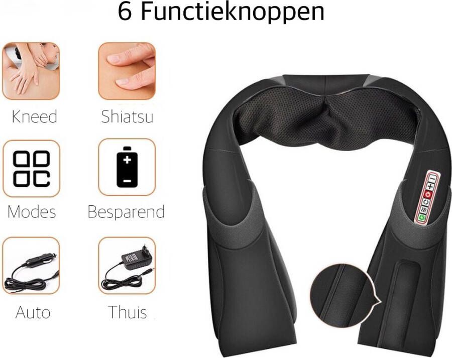 NAM Store Premium Shiatsu Massagekussen Zes Functies Warmte Nek en Schouder Infrarood Elektrisch Voor Auto Thuis Bank Relaxmassage Ontspanning 6 Functies Bloedcirculatie Zwart