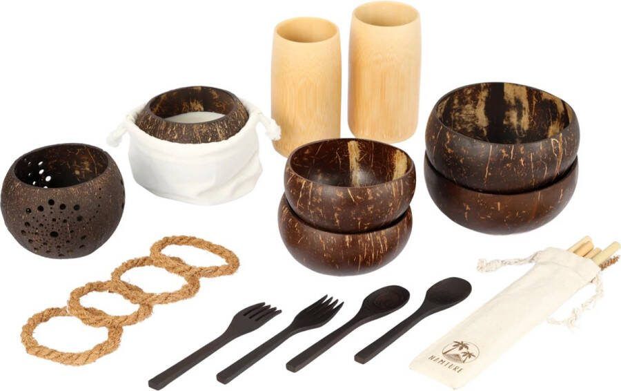 Namture Ultimate Set Handgemaakte Kom Set Bestek Herbruikbare Rietjes Natuurlijke Kaarsen 23 Stuks