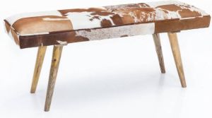 Nancy's Escanaba Bank Gestoffeerde Bank Halbank Bankje Geitenleer Mangohout Bruin Wit 120 cm