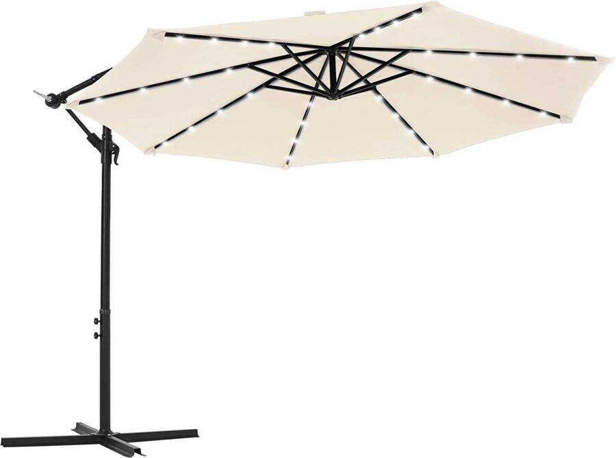 Nancy's Homewood Zweefparasol LED-Verlichting op Zonne-Energie UV-Bescherming UPF 50+ Buigbaar Zwengel Beige Taupe Rood Blauw 300 cm