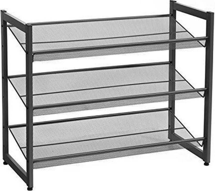 Nancy's SONGMICS | Stapelbaar 3 Laags Schoenenrek voor 12 Paar Schoenen uit te breiden naar: 24 Paar | Schoenen Rek met instelbare platte of schuine planken | Stapelbare Schoenen Schappen | Materiaal: Metaal | Ook te Gebruiken als Kast of Lectuur Kast | Afm