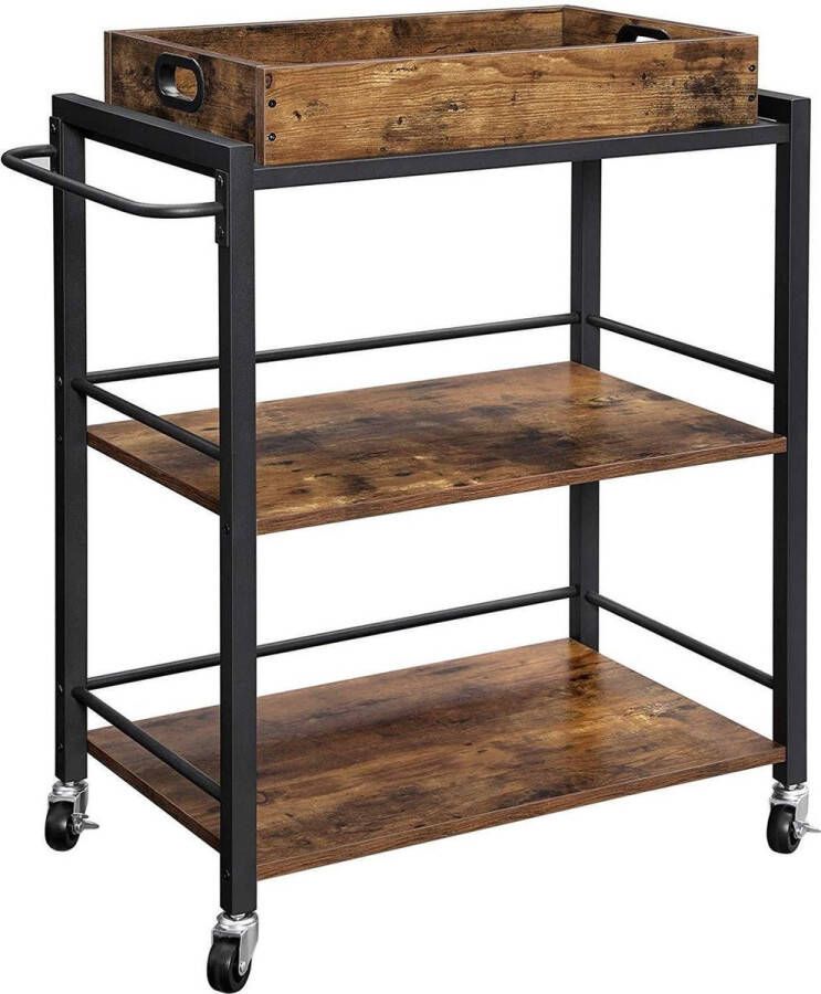 Nancy's Vintage Keukenwagen Serveerwagen Keukentrolleys Rustiek Bruin Industriële Trolley 65 x 40 x 86 cm