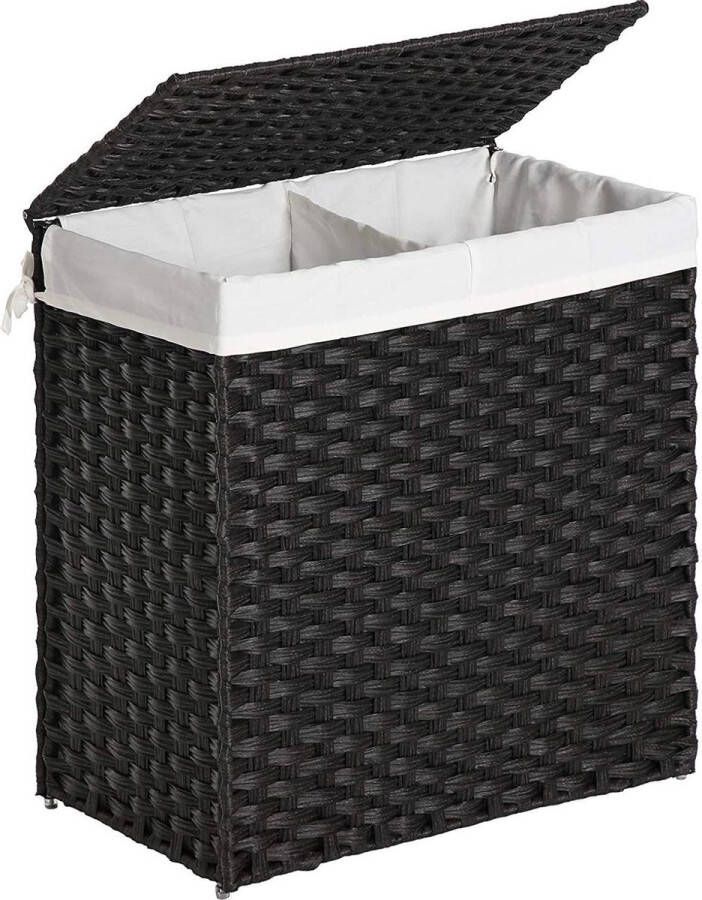 Nancy's Wasmand handgeweven Rotan wasmanden met deksel en handvatten Wassorteermachine Opvouwbaar Waszak Zwart