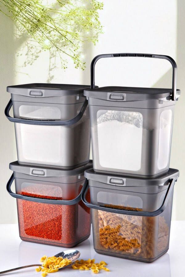 Nandy Home Multibox Voorraadpotten (4-delig) Transparant Antraciet Kunststof BPA-vrij