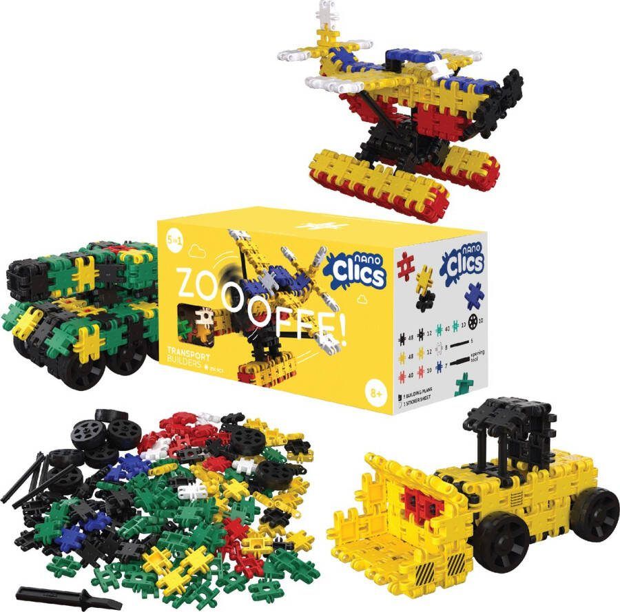 Nano Clics – Transport Builders 250 Piece Set – 5 in 1 Bouwblokken – DUURZAAM SPEELGOED Gemaakt Van 100% GERECYCLEERDE Kunststof – Speelgoed 8 9 10 11 12 jaar – Constructie Speelgoed