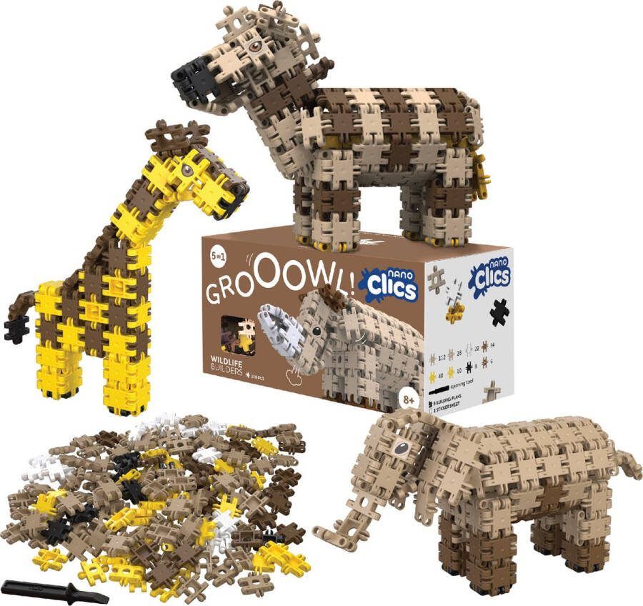 Nano Clics – Wildlife Builders 250 Piece Set – 5 in 1 Bouwblokken – DUURZAAM SPEELGOED Gemaakt Van 100% GERECYCLEERDE Kunststof – Speelgoed 8 9 10 11 12 jaar – Constructie Speelgoed