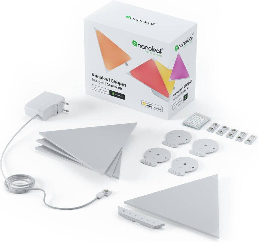 Nanoleaf Shapes Triangles Uitbreidingspakket Slimme Verlichting Accessoire LED wandlamp binnen RGBW Gaming 4PK Wit