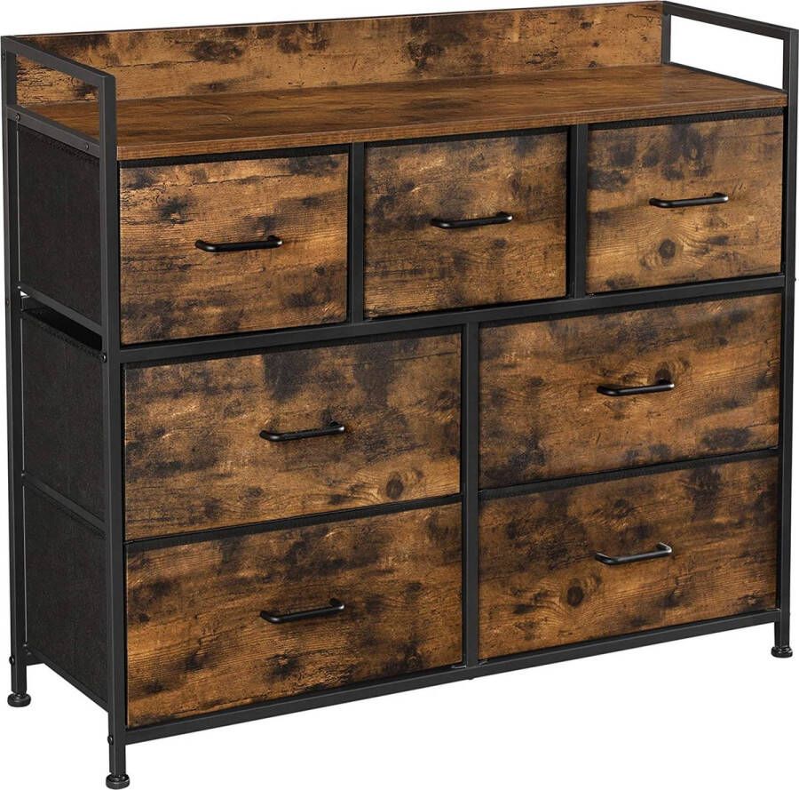 Naqsh Store Commode kast 7 stoffen laden met handgrepen metalen frame industrieel design vintage bruin zwart LTS137B01