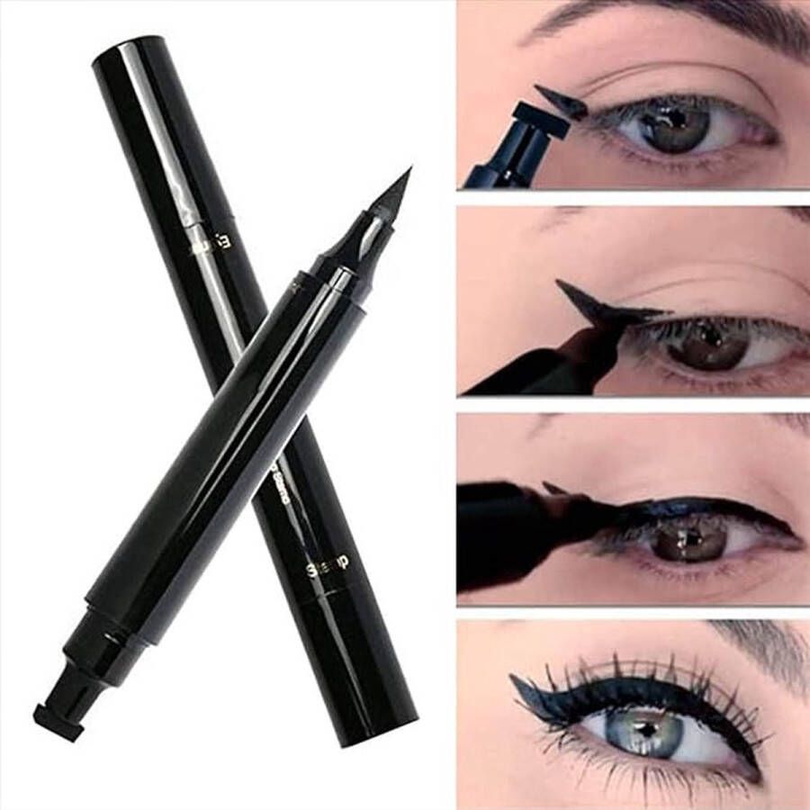 Narimano 2 In1 Eyeliner Stempel Vloeibare Eyeliner Potlood Make-up Afdichting Pen Stempel Eyeliner Potlood Waterproof Sneldrogende Eyeliner Black