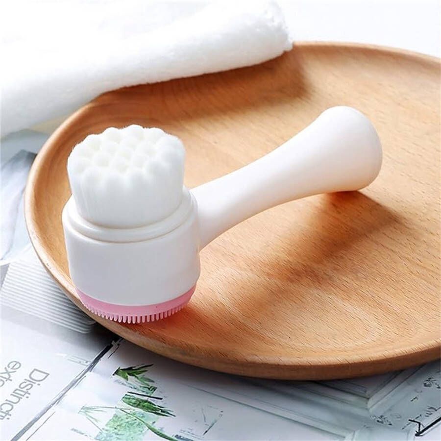 Narimano Gezichtsreinigingsborstel 2-in-1 gezichtsborstel dubbelzijdige peelingborstel niet-elektrische gezichtsreinigingsborstel van siliconen voor het wassen verwijderen van make-up massage (roze)