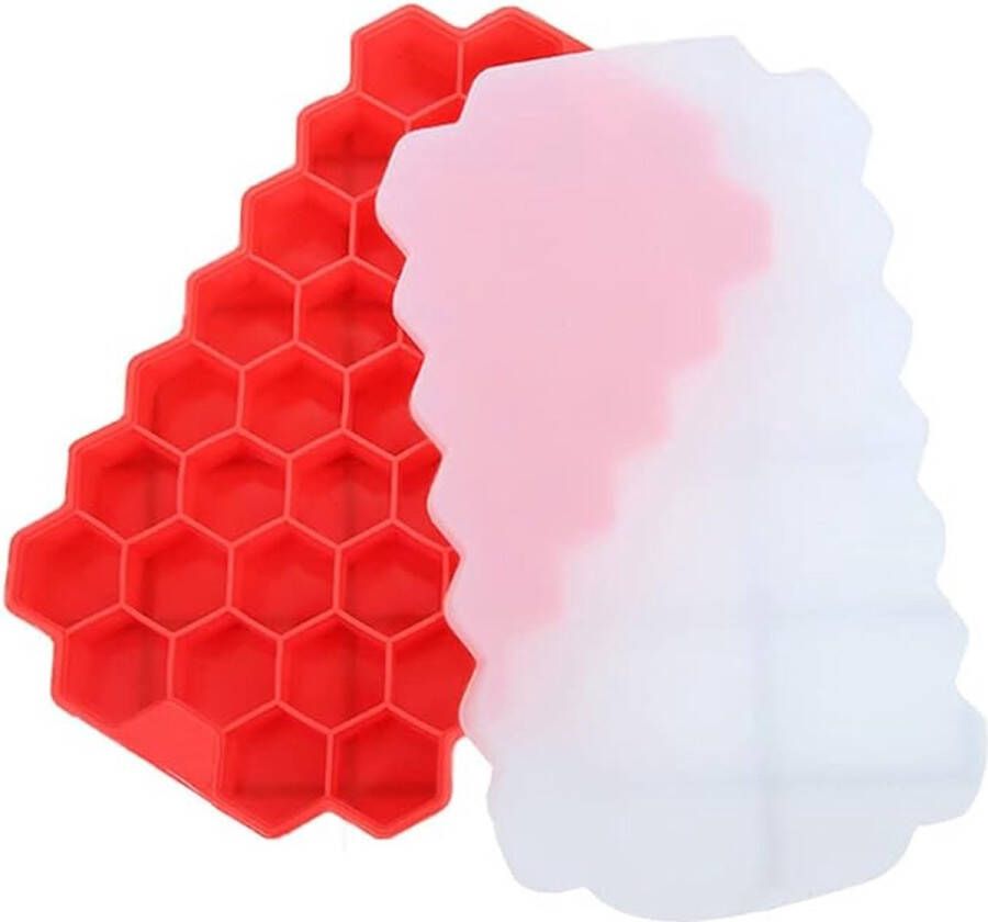 Narimano Ijsblokjesbakje van siliconen herbruikbare ijsblokjesmaker met deksel 37 roosters van levensmiddelenkwaliteit ijsblokjesvorm voor gekoelde dranken whiskycocktails (rood)