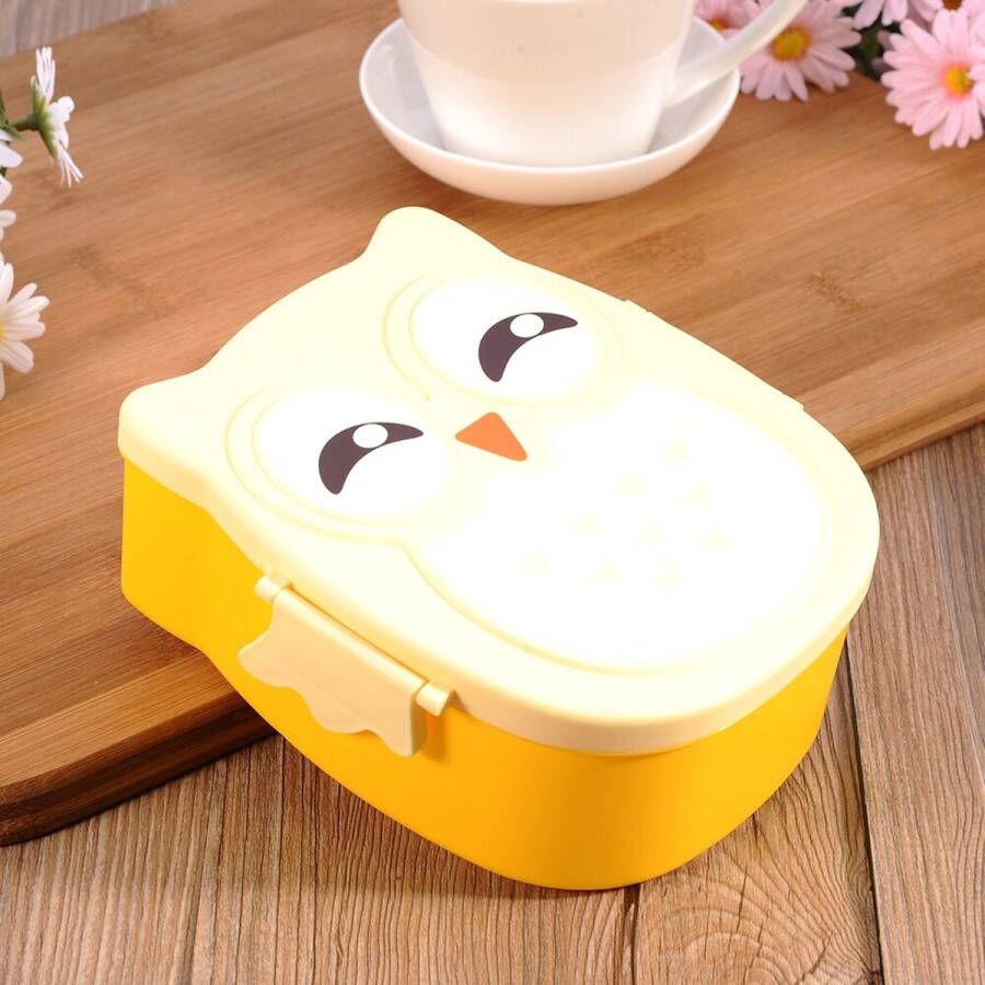 Narimano Plastic Draagbare Cartoon Uil Lunch Box Voedsel Veilig Magnetron Picknick Voedsel Opslag Container voor Kinderen- Geel