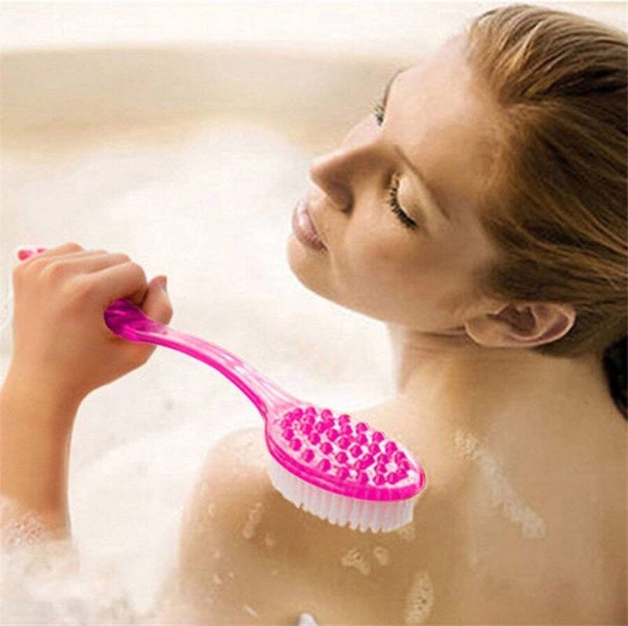 Narimano Rugborstel met zachte vacht en massage lichaamsborstel douche doucheborstel met lange steel badborstel voor het verwijderen van dode huid cellulitis verbetert lymfefuncties (blauw)