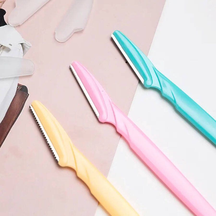Narimano Trimmer scheermes voor wenkbrauwen wenkbrauwtrimmer scheermes voor gezichtsbeharing set voor scheren en trimmen met beschermend kapje voor dames 3 stuks
