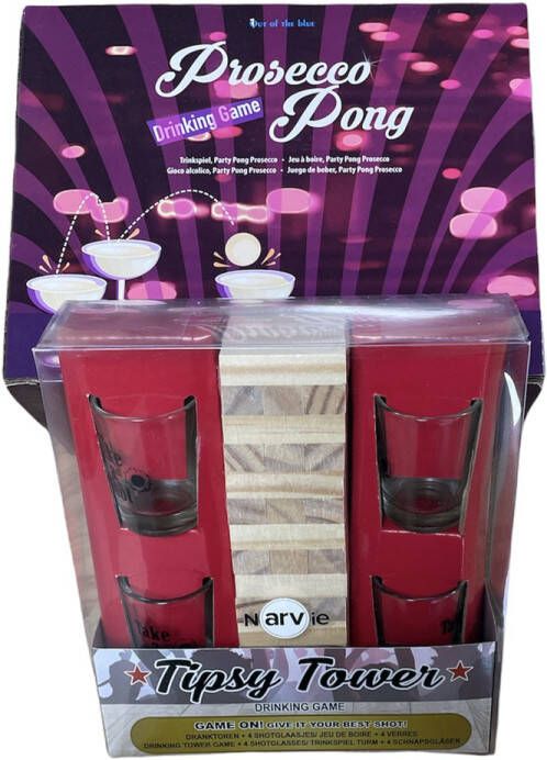 Narvie drankspellen prosecco pong & jenga shot Drank Spel Prosecco Drinkspel 12x Drinkbekers + 3 Ballen jenga met 4 shot glazen