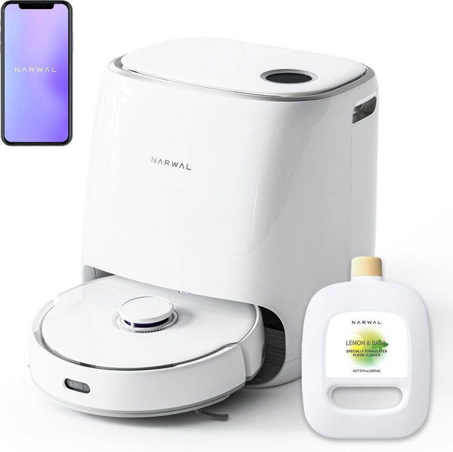 Narwal Freo J3 Robotstofzuiger met 1 Extra Vloerreiniger Robotstofzuiger met Dweilfunctie Robotstofzuiger met App Smart-Swing met LCD-scherm Robotstofzuiger Huisdieren Wit