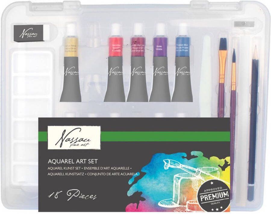 Nassau Fine Art Aquarel verf starterset 18-delig Hobbymateriaal knutselmateriaal Aquarellen schilder benodigdheden Creatief speelgoed