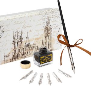 Nassau Fine Art Kalligrafie Pen Set | Penhouder met 7 verschillende penpunten & zwarte inkt in een elegante geschenkdoos | Geschikt voor handlettering schrijven journaling & als cadeau