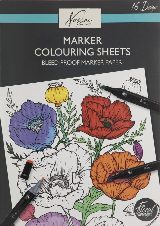 Nassau Fine Art Luxe Kleurboek voor Volwassenen Bloementhema met 16 Unieke Ontwerpen Geschikt voor Alcoholstiften Doorslagvrij Afmeting 35x25cm