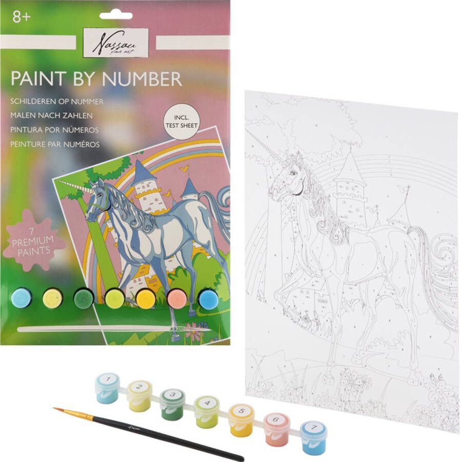 Nassau Fine Art Schilderen op nummer | Thema Unicorn | Formaat A4 | compleet pakket inclusief verf en penselen