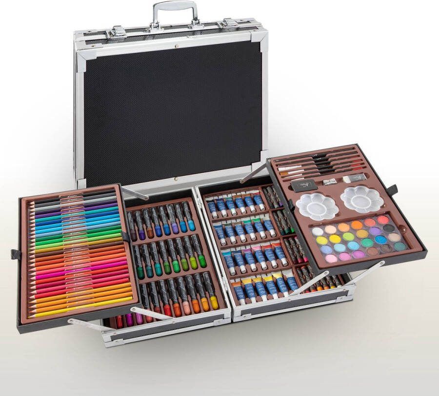 Nassau Fine Art Tekendoos Schilderkisten en Schilderbenodigdheden 145-delige Schilder Tekendoos voor Volwassenen Hobby & Creatief In metalen opbergkoffer