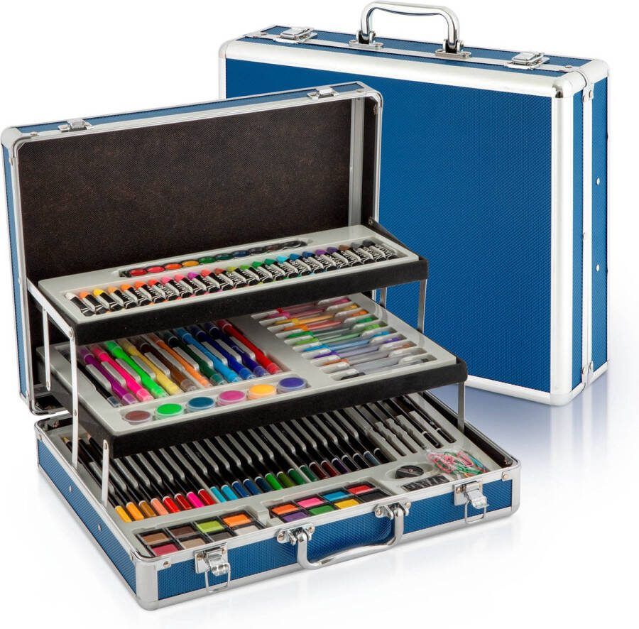 Nassau Fine Art Tekendoos met kleurpotloden en waskrijt Schilderen Stiften 139-delige tekenset voor kinderen en volwassenen In handige metalen opbergkoffer