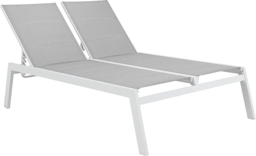 Naterial LISBOA dubbele ligstoel Tuinligstoel met verstelbare rugleuning 203x128x43 cm Fix in Aluminium Textilene Wit