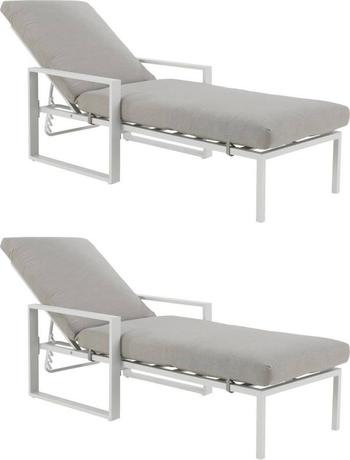 Naterial NATERIAAL Set van 2 ligstoelen LAS VEGAS 2 x ligstoelen met 4-voudig verstelbare rugleuning 207X77X98 cm Max.120kg 4 posities Met kussen Aluminium Polypropyleen Wit Grijs