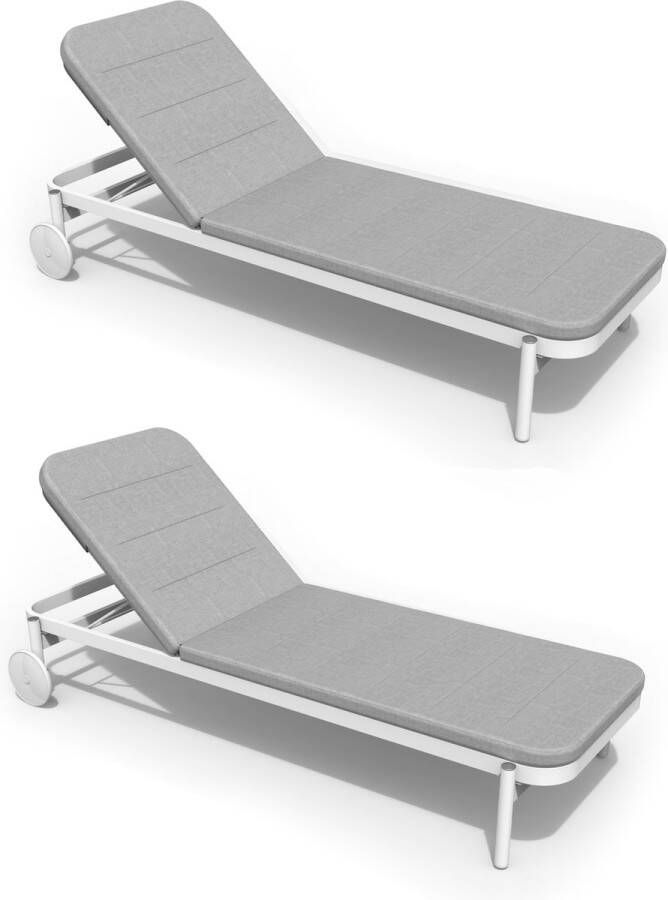 Naterial Set van 2 ligstoelen ARENA 2 x ligstoelen met verstelbare rugleuning 198X82X90 cm 5 standen Met kussen Met wielen Aluminium Polypropyleen Wit Grijs