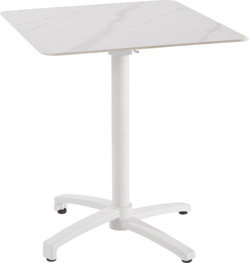 Naterial Tuintafel LIVIA ORIGAMI 2 personen Klaptafel 69 5 x 69 5 x 74 cm Balkontafel opklapbaar Aluminium Gesinterd steen Marmereffect Wit Bijzettafel tuin