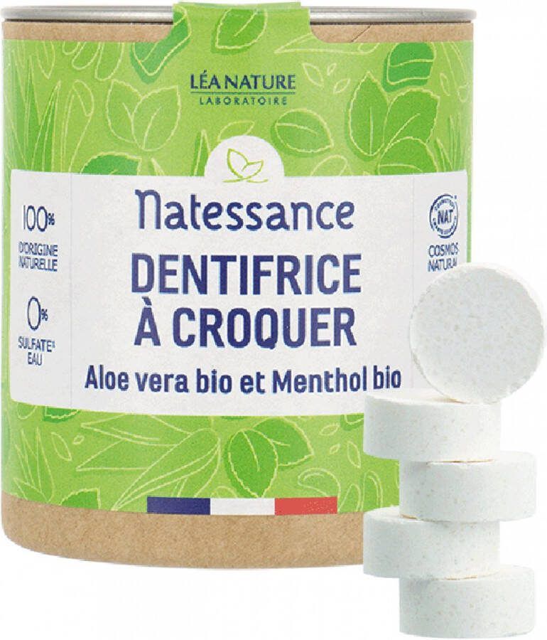 NATESSANCE Biologische Aloë Vera en Menthol Tandpasta 80 Tabletten