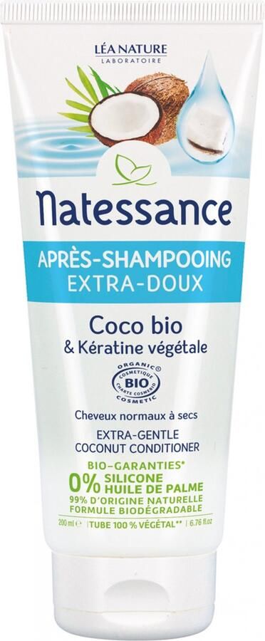 NATESSANCE Extra Milde Biologische Kokosnoot en Plantaardige Keratine Conditioner 200 ml