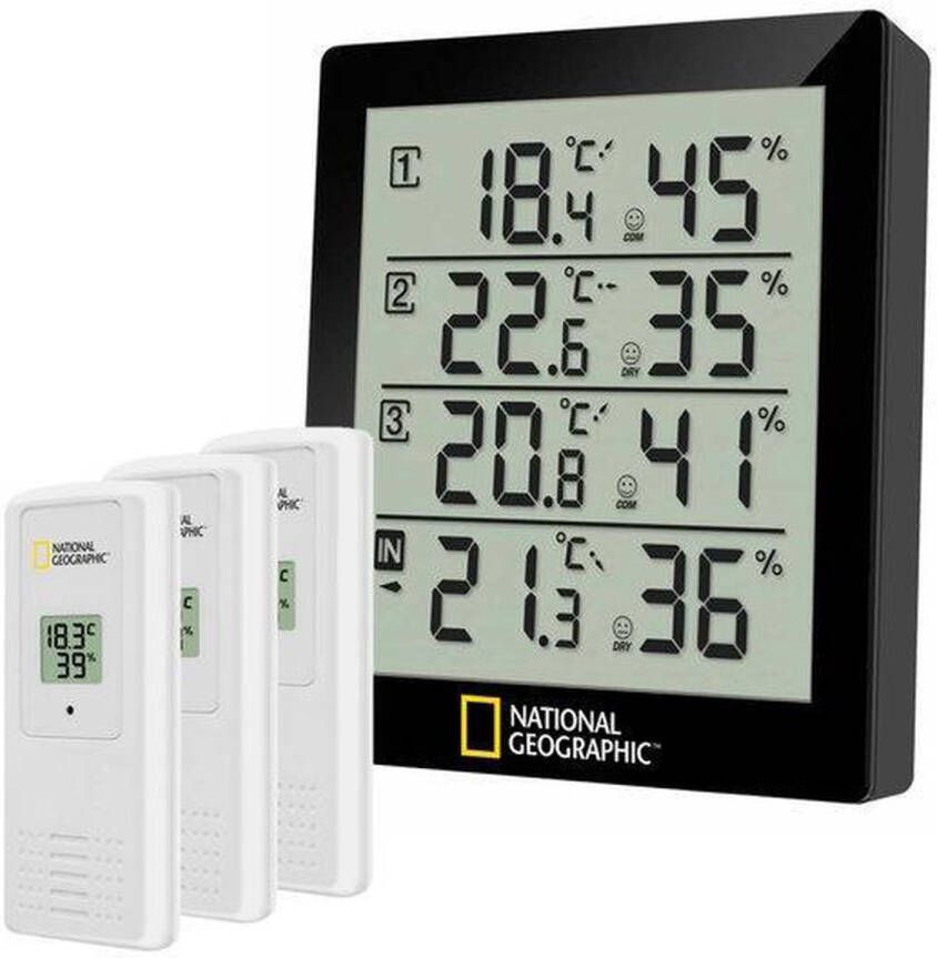 National Geographic Hygrometer 4 Meetresultaten Binnen en Buiten Zwart