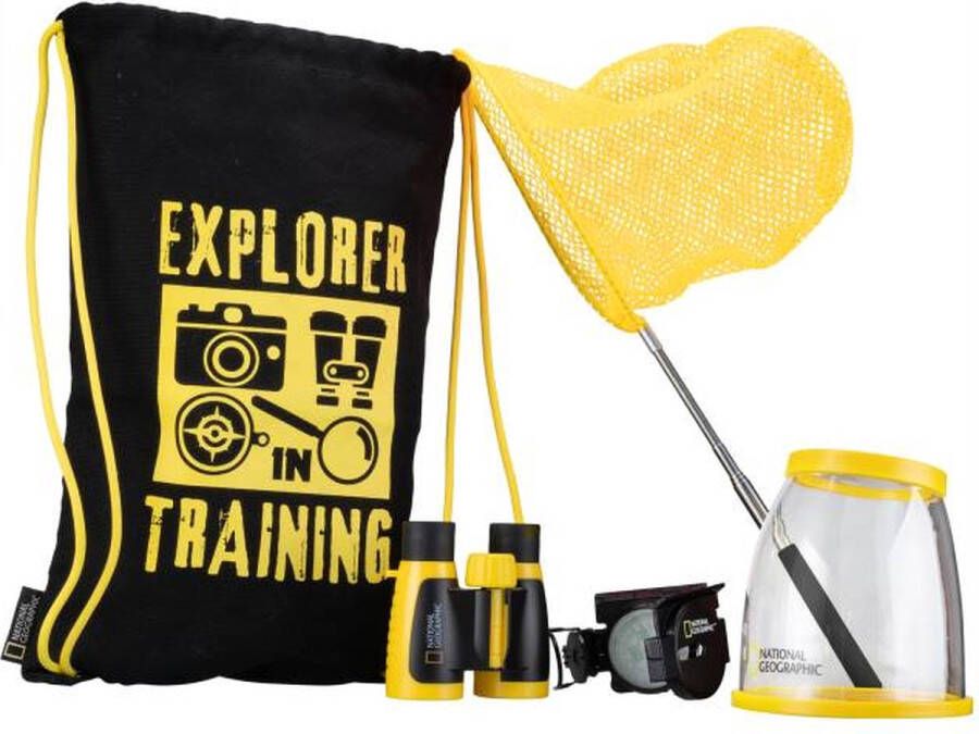 National Geographic Outdoor Set Ontdekkingsset 5-delig Verrekijker Kompas Loep Vangnet in een tas