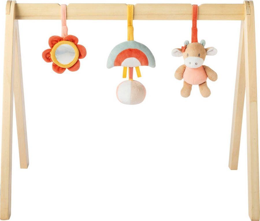 Nattou Mila Lana en Zoe Houten Speelboog met Hangend Speelgoed 60x50 cm Koraal