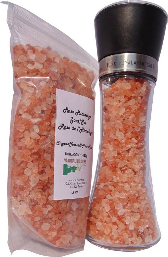 Natural Bio Store Finest Selection Roze Himalaya Zout Duopack ✔1 Hervulbare Zoutmolen 190gr + 1 Navulverpakking 450gr