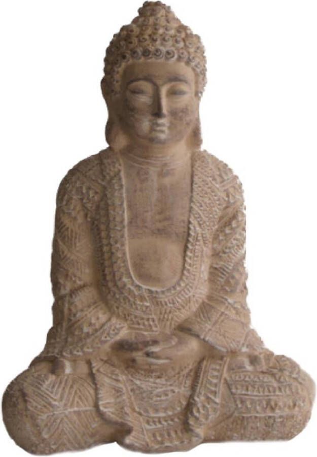 Natural Collections Boeddha beeld 22 cm hoog cement beige white wash