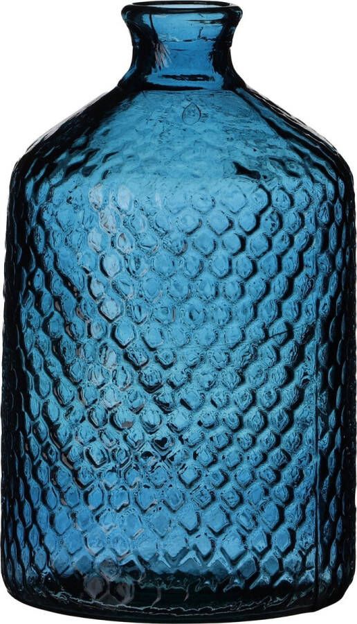 Natural Living Bloemenvaas Scubs Bottle blauw geschubt transparant glas D18 x H31 cm Fles vazen