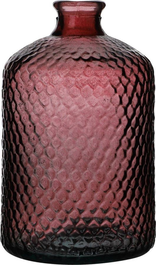Natural Living Bloemenvaas Scubs Bottle robijn rood geschubt transparant glas D18 x H31 cm Fles vazen