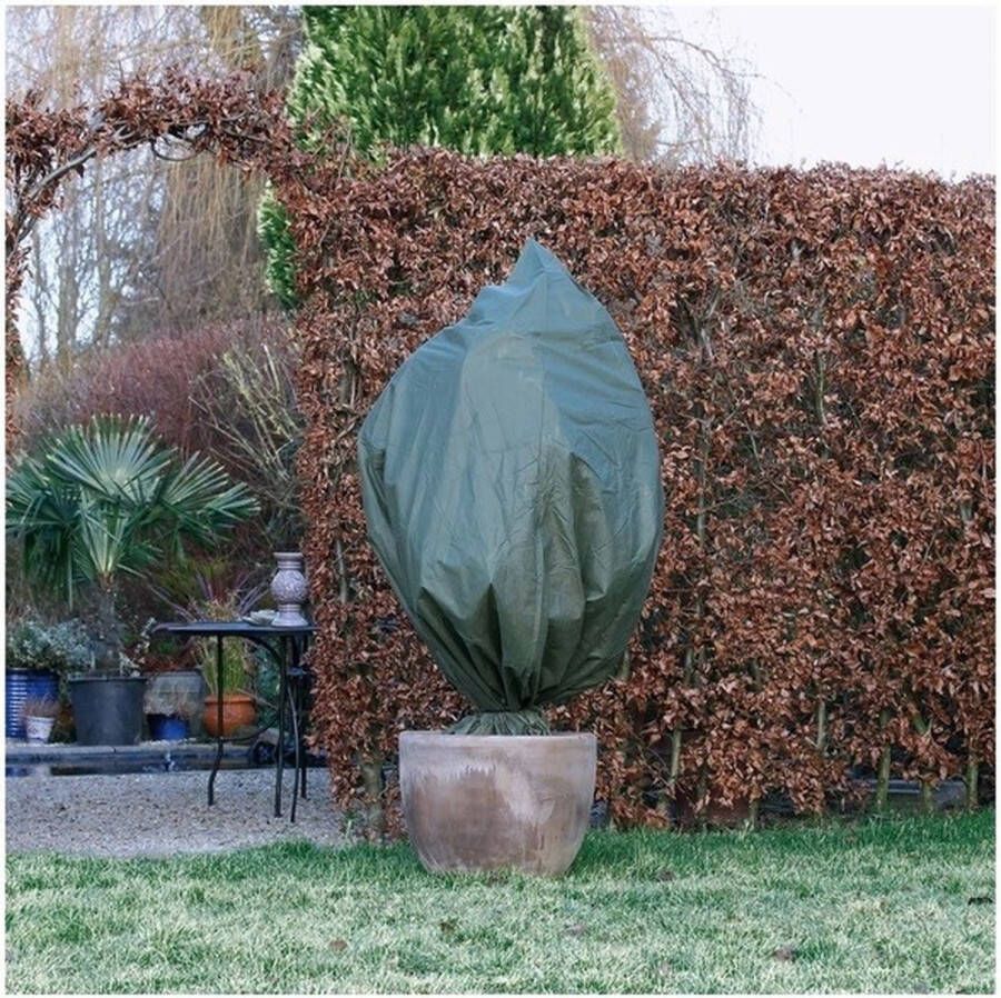 Nature 2x Plantenhoes tegen vorst met aantrekkoord groen H 1 5 meter x D 100 cm 50 g m2 ï¿½ Winterafdekhoes ï¿½ Winterhoes voor planten ï¿½ Anti-vorst beschermhoes planten ï¿½ Vorstbescherming Windbescherming