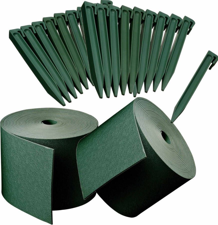 Nature 2x stuks Kunststof grasranden borderranden groen inclusief 20x grondpennen 10 m x 15 cm