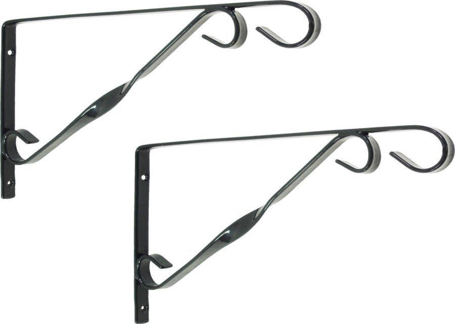 Nature 2x stuks muurhaak plantenhaak groen voor plantenpotten geplastificeerd verzinkt staal 21.5 x 40 cm hanging basket haak
