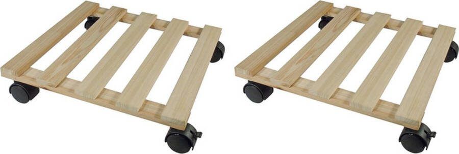Nature 2x Vierkante plantentrolley hout 35 cm Woonaccessoires decoratie Home deco Kamerplanten trolley roller vierkant
