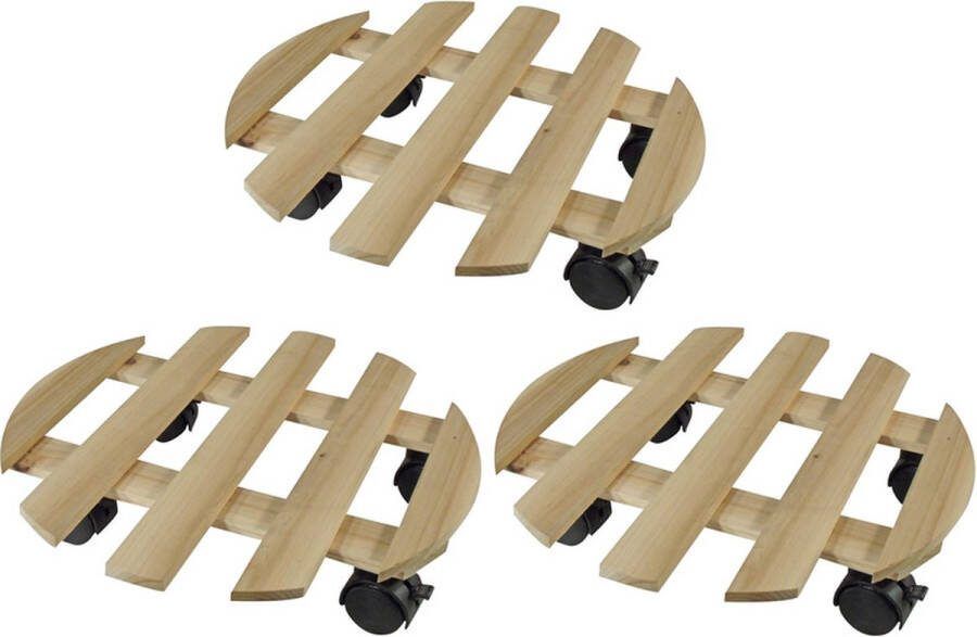 Nature 3x Ronde plantentrolley hout 35 cm Woonaccessoires decoratie Home deco Kamerplanten trolley roller rond