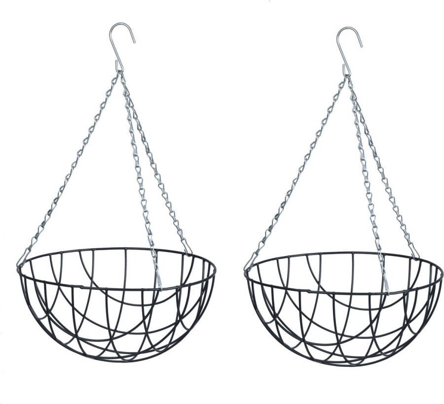 Nature 3x stuks hanging basket plantenbak donkergrijs met verchroomde ketting 16 x 30 x 30 cm geplastificeerd metaaldraad bloemenmand