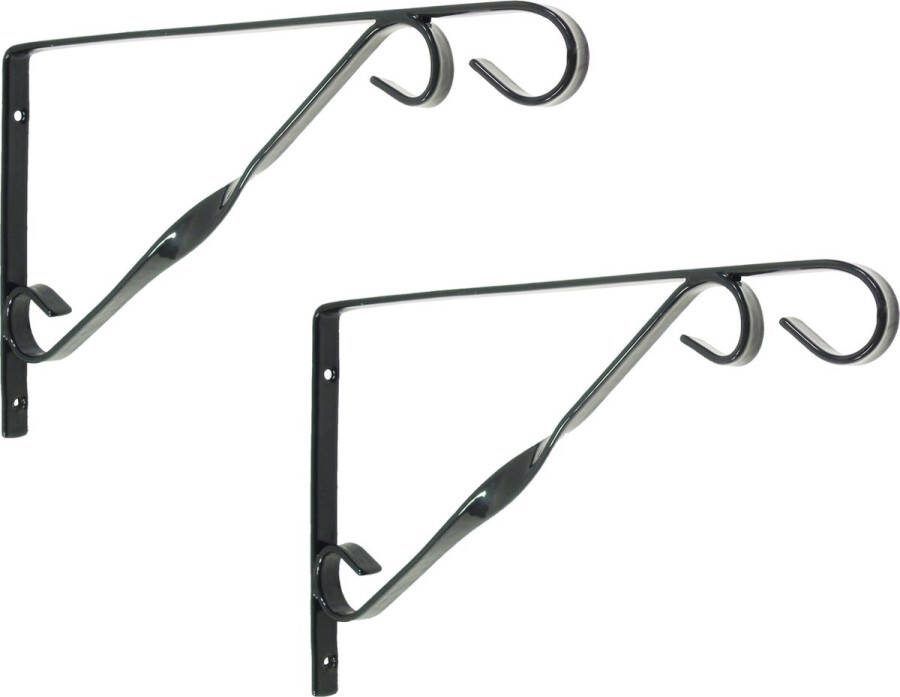 Nature 3x stuks muurhaak plantenhaak grijs antraciet voor plantenpotten geplastificeerd verzinkt staal 18.5 x 30 cm hanging basket haak
