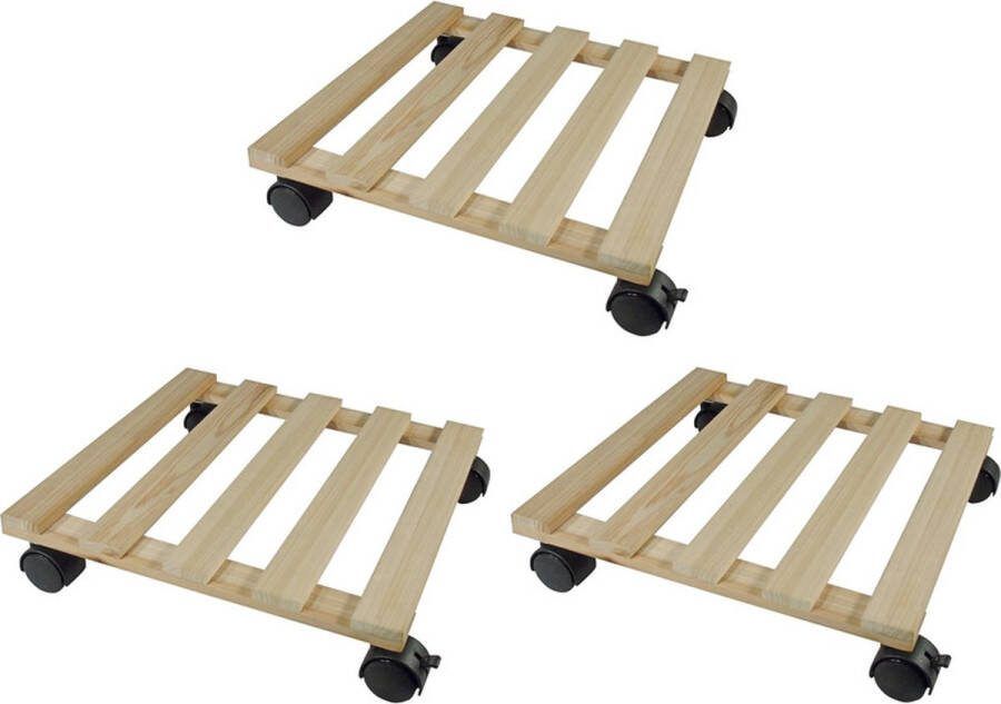 Nature 3x Vierkante plantentrolley hout 35 cm Woonaccessoires decoratie Home deco Kamerplanten trolley roller vierkant